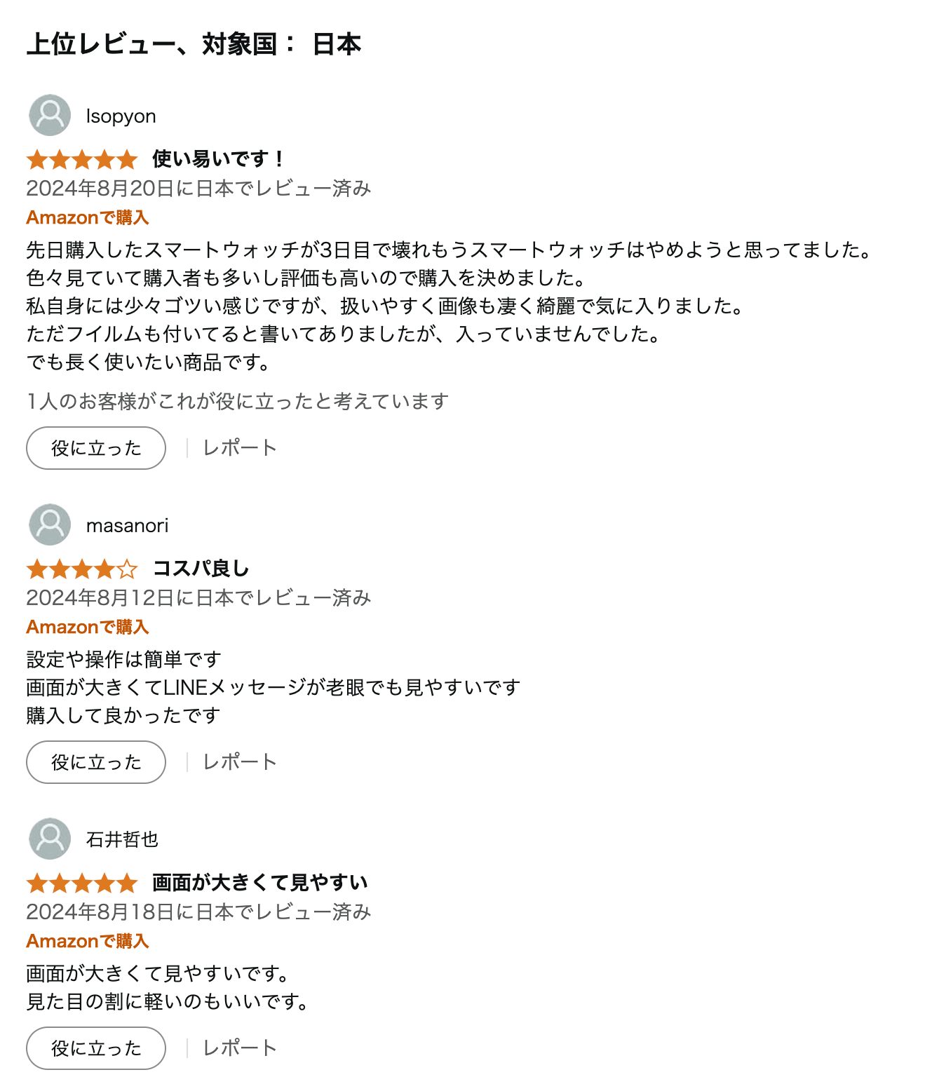 日本語で書かれた製品レビューのスクリーンショット。